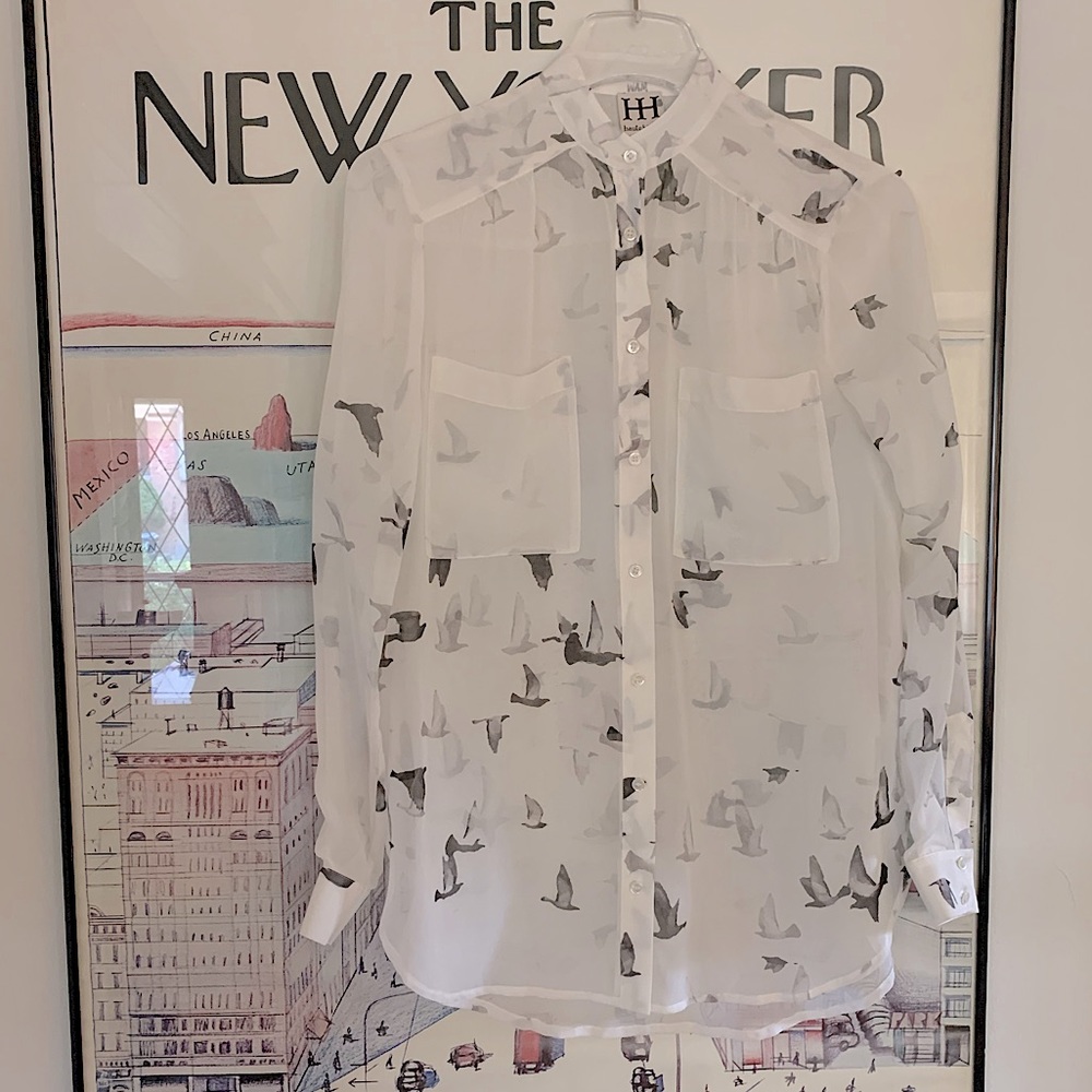 Haute Hippie sheer birds in flight blouse, light as a feather size XS